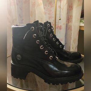 Timberland Women's Glossy Black Combat Boots